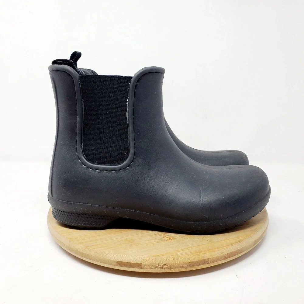 Crocs Freesail Chelsea‎ Boots Womens 5 Rain Black Rubber Pull On Ankle Shoes